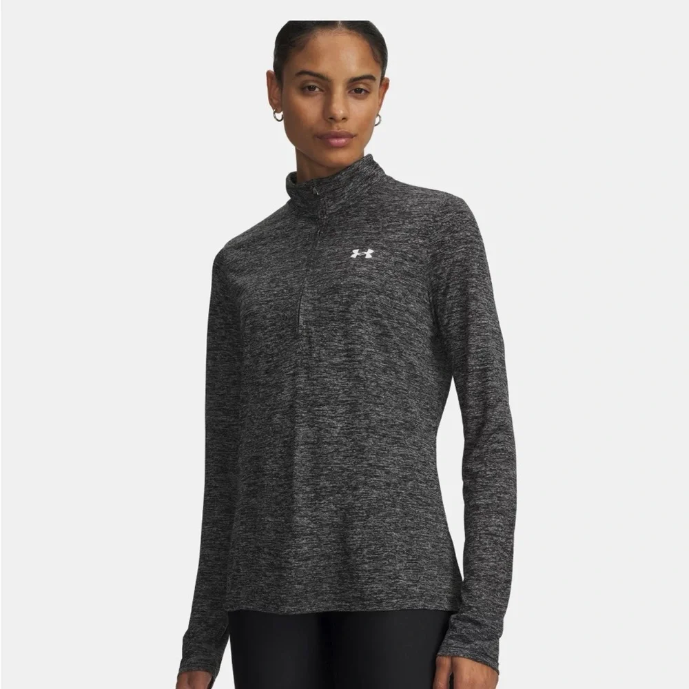 Under Armour Women's Black & White 1/2 zip Long Sleeve Tee - Picture 1 of 6